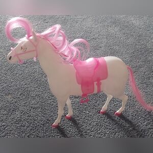 Megatoys 10" White Horse With Pink Curly Hair